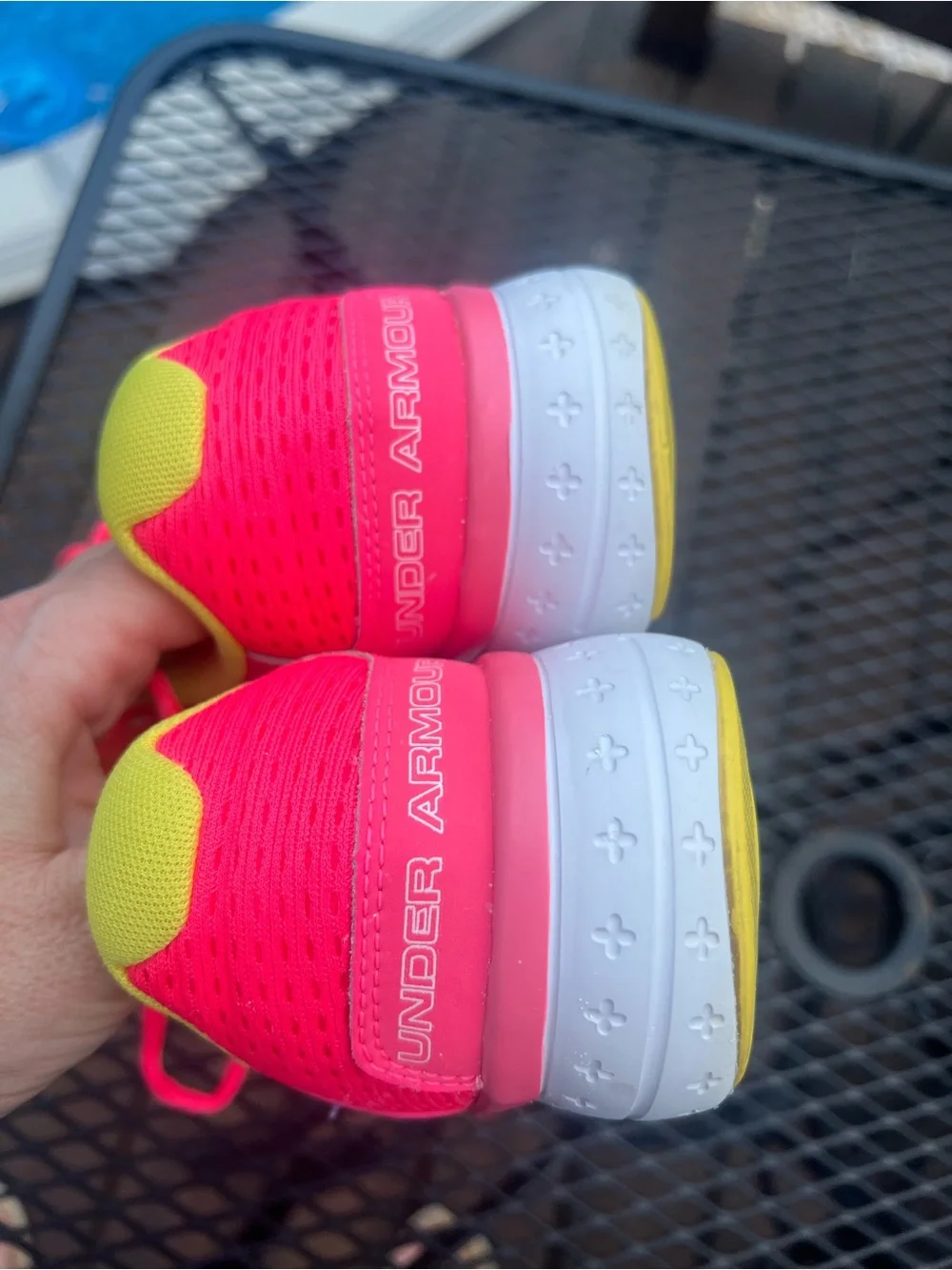 Under Armour Girls Size 6Y Coral Pink Neon Yellow Running Shoes